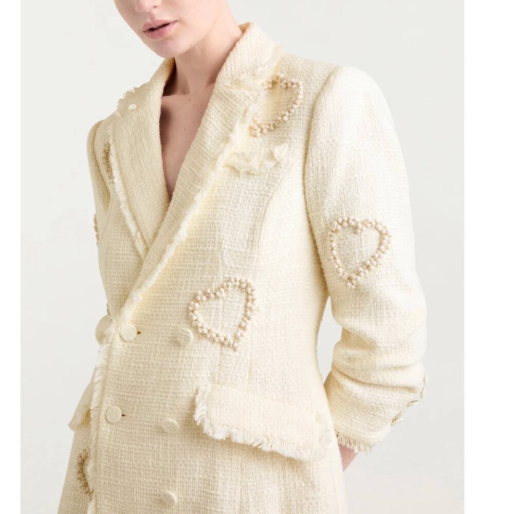 BEST NWT Cinq a Sept 5a7 Beaded Heart Joel Mini Dress - Gardenia Ivory Tweed - Picture 7 of 9